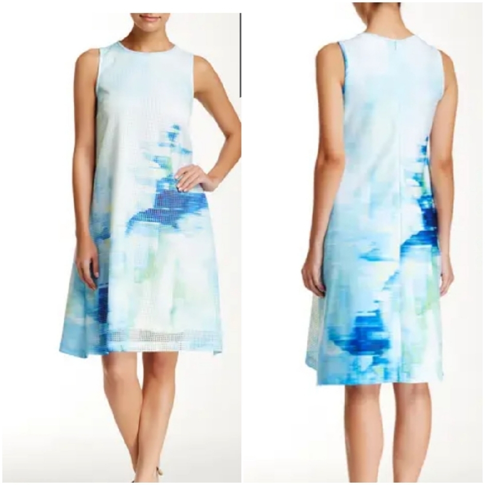 Julia Jordan sleeveless blue abstract mesh shift dress sz 6